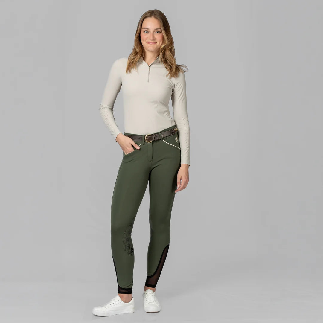Equinavia Astrid Womens Silicone Knee Patch Breeches Thyme/Vanilla Cream
