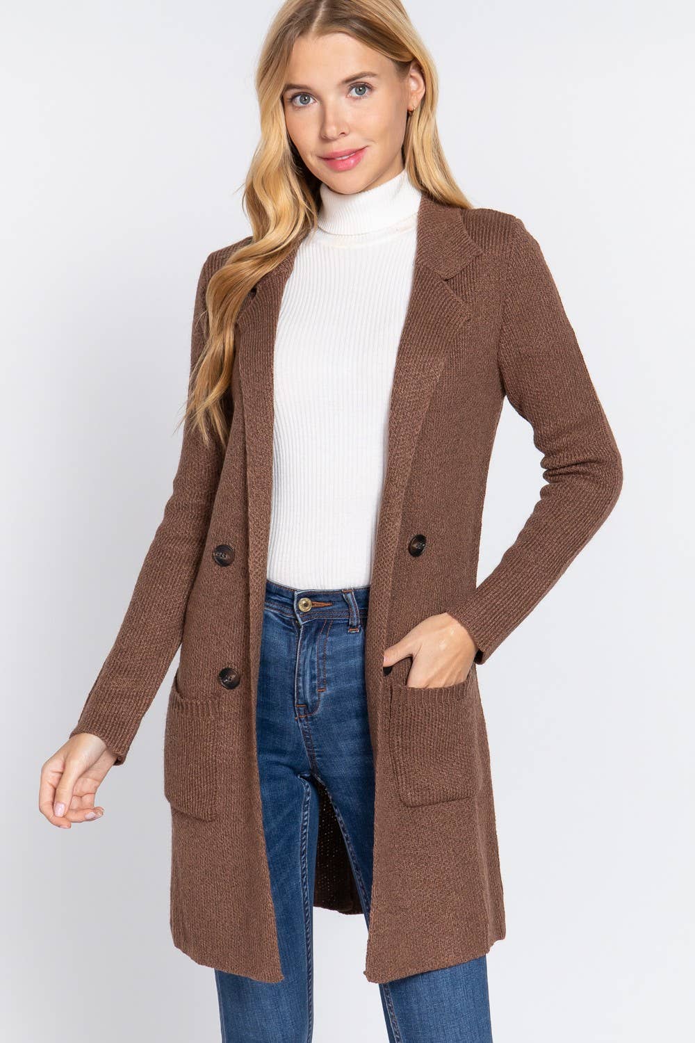 Long Sleeve Notched Collar Sweater Jacket
