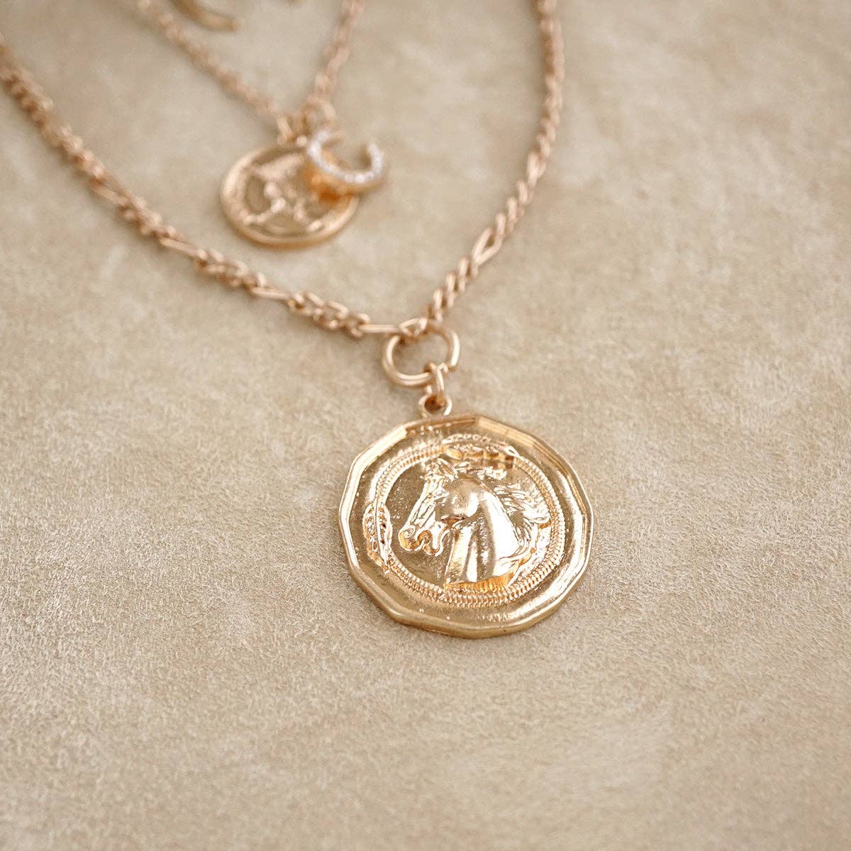 Moonlit Rider – Layered Horse Coin Necklace