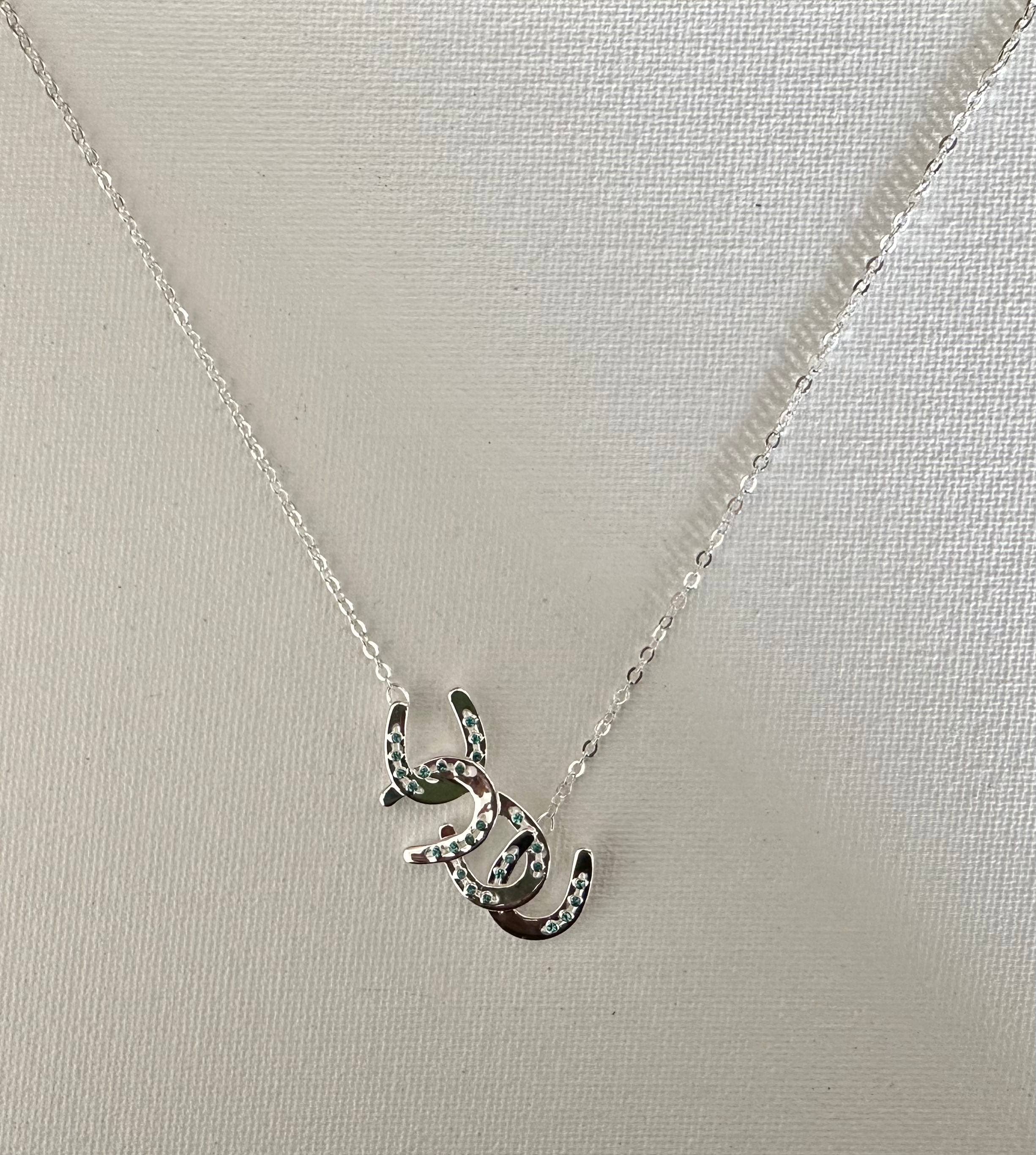 Horseshoe Petite Necklace with Aqua Crystals