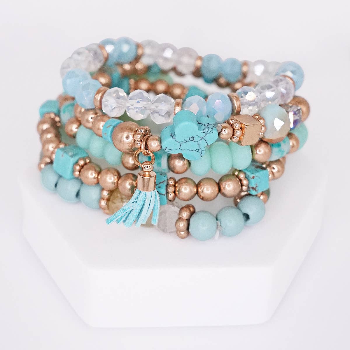 Beaded Stone Bangle Bracelet Set