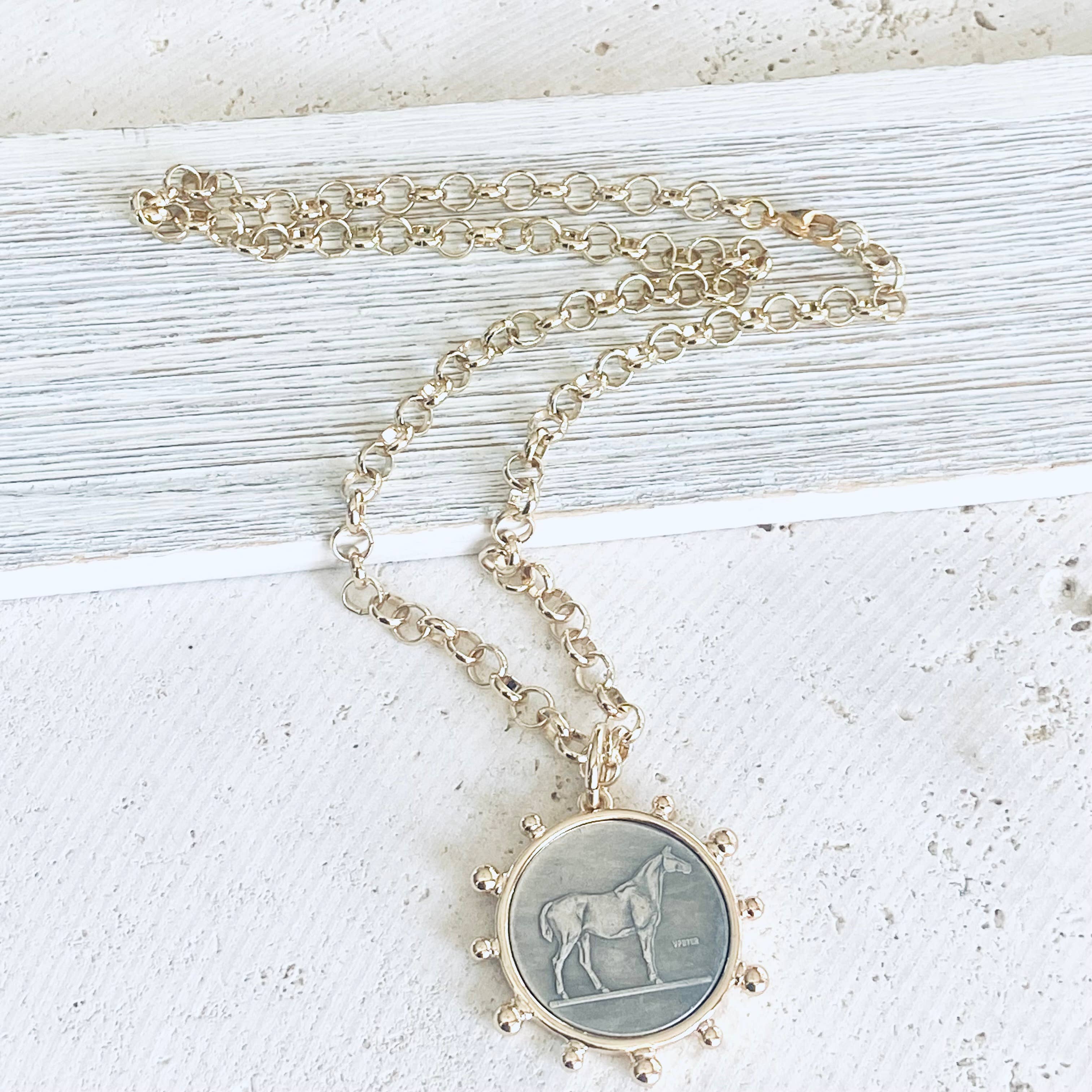 VB&CO Designs Handmade Jewelry - Horse coin necklace western equestrian jewelry derby