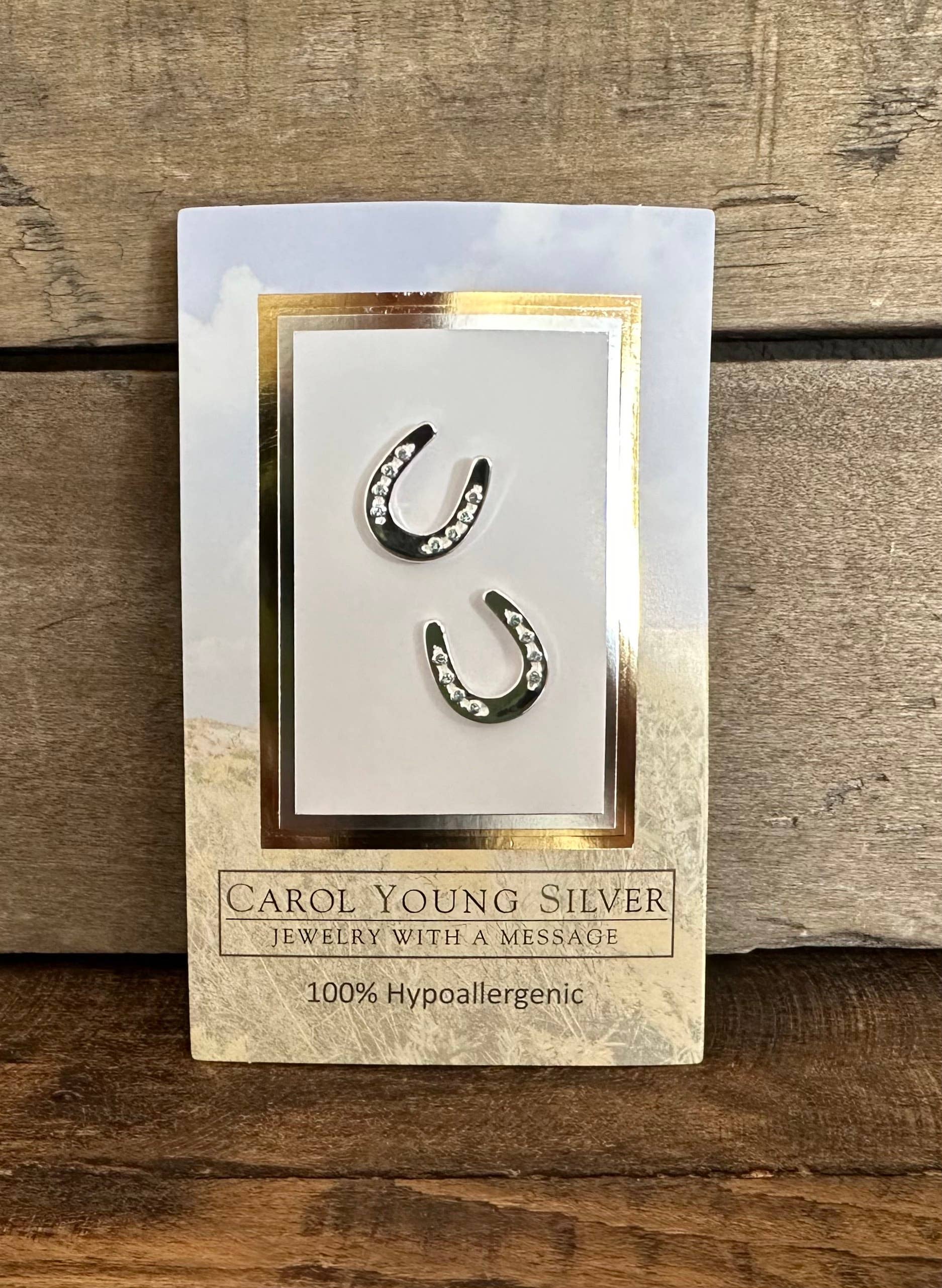 Horseshoe w/Aqua Crystals Earrings with Post