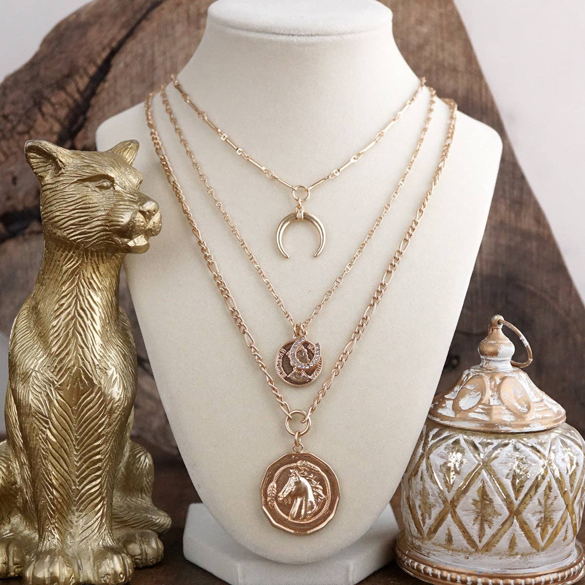 Moonlit Rider – Layered Horse Coin Necklace