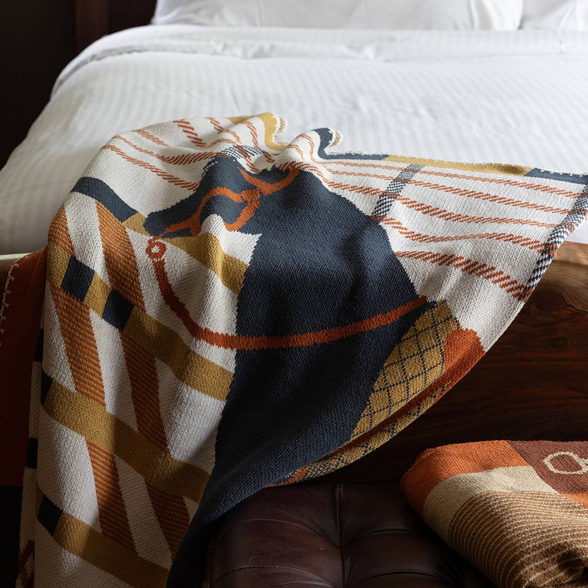 In2Green - Cotton Sustainable Knit Patterned | Stripes Throw Blanket - Equestrian Cheval
