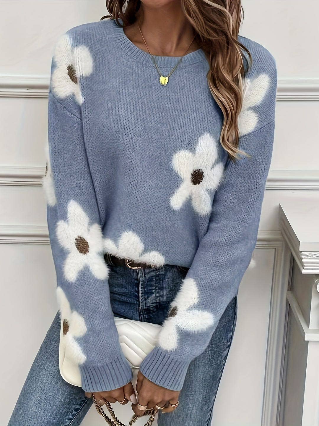 Fuzzy Flower Knit Sweater