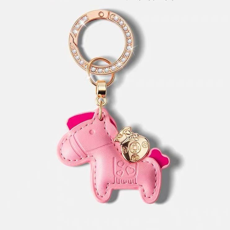 Colorful Leather Horse Keychain with Charm