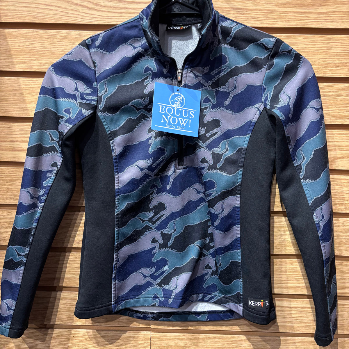 Used Youth Small Blue/Horse Print Kerrits Fleece 1/4 Zip