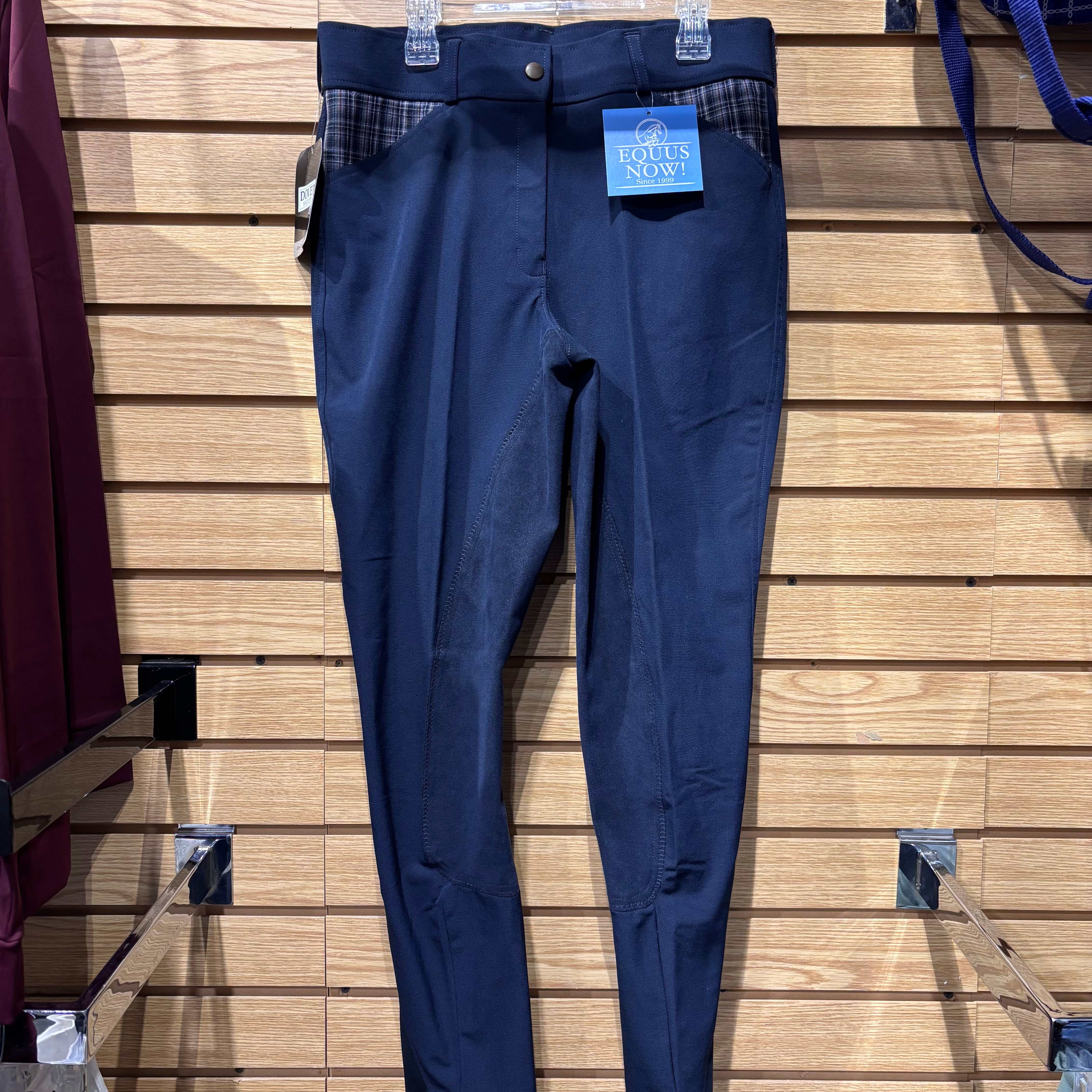 Used 30 Navy Dover Full Seat Breeches Plaid Pockets