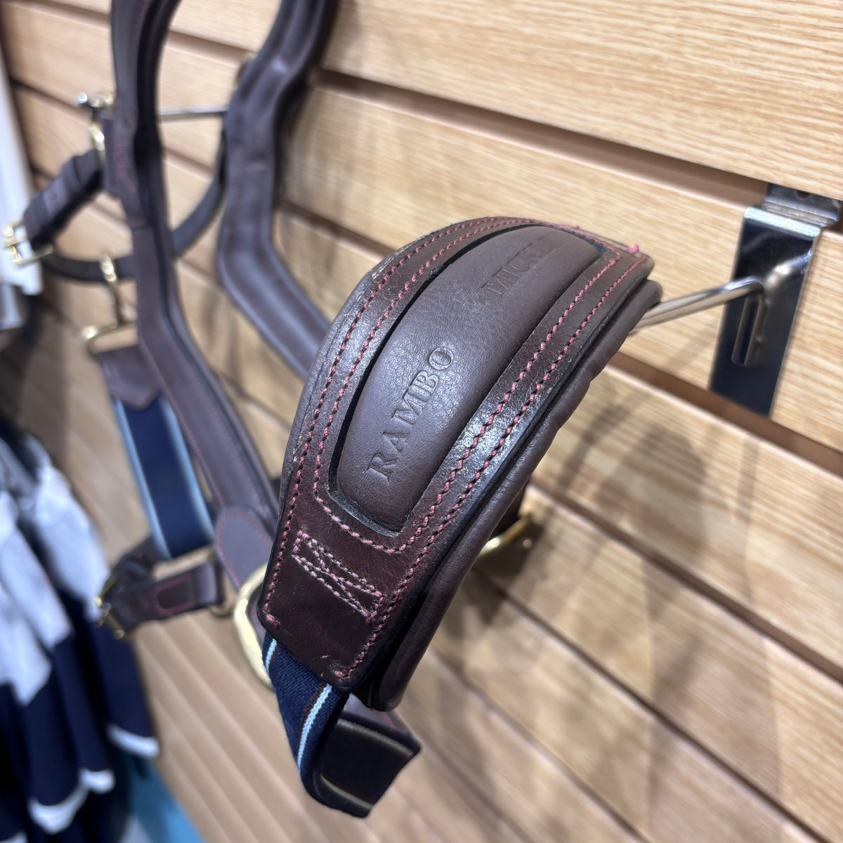 Used "Standard Horse" Brown/Navy Rambo Micklem Leather Halter