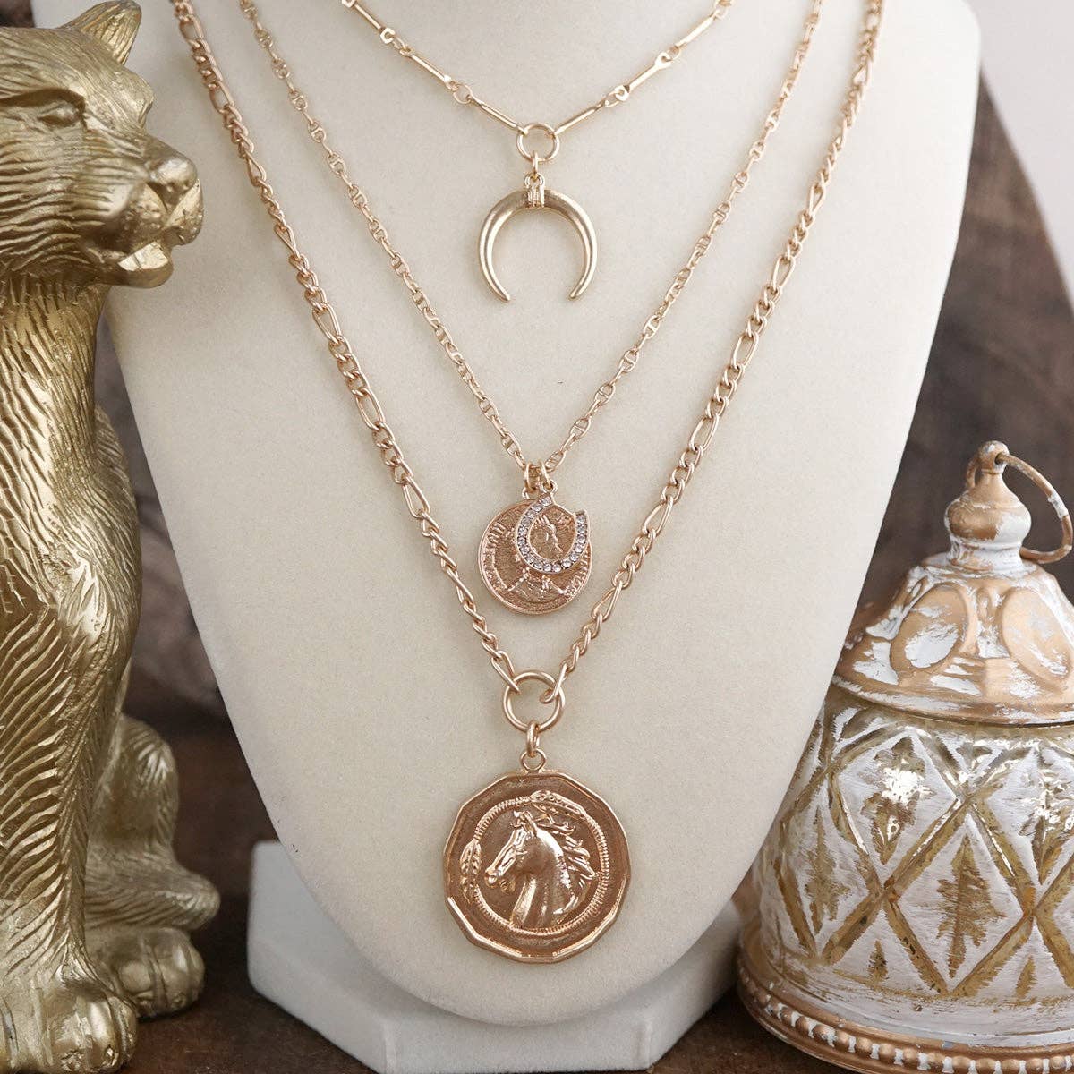 Moonlit Rider – Layered Horse Coin Necklace