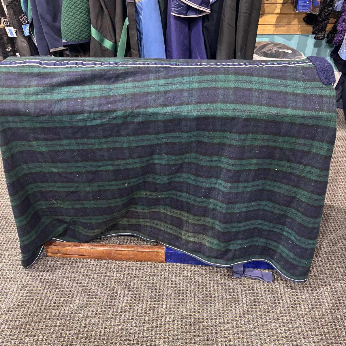 Used 77" Navy Plaid Wool Stable Sheet