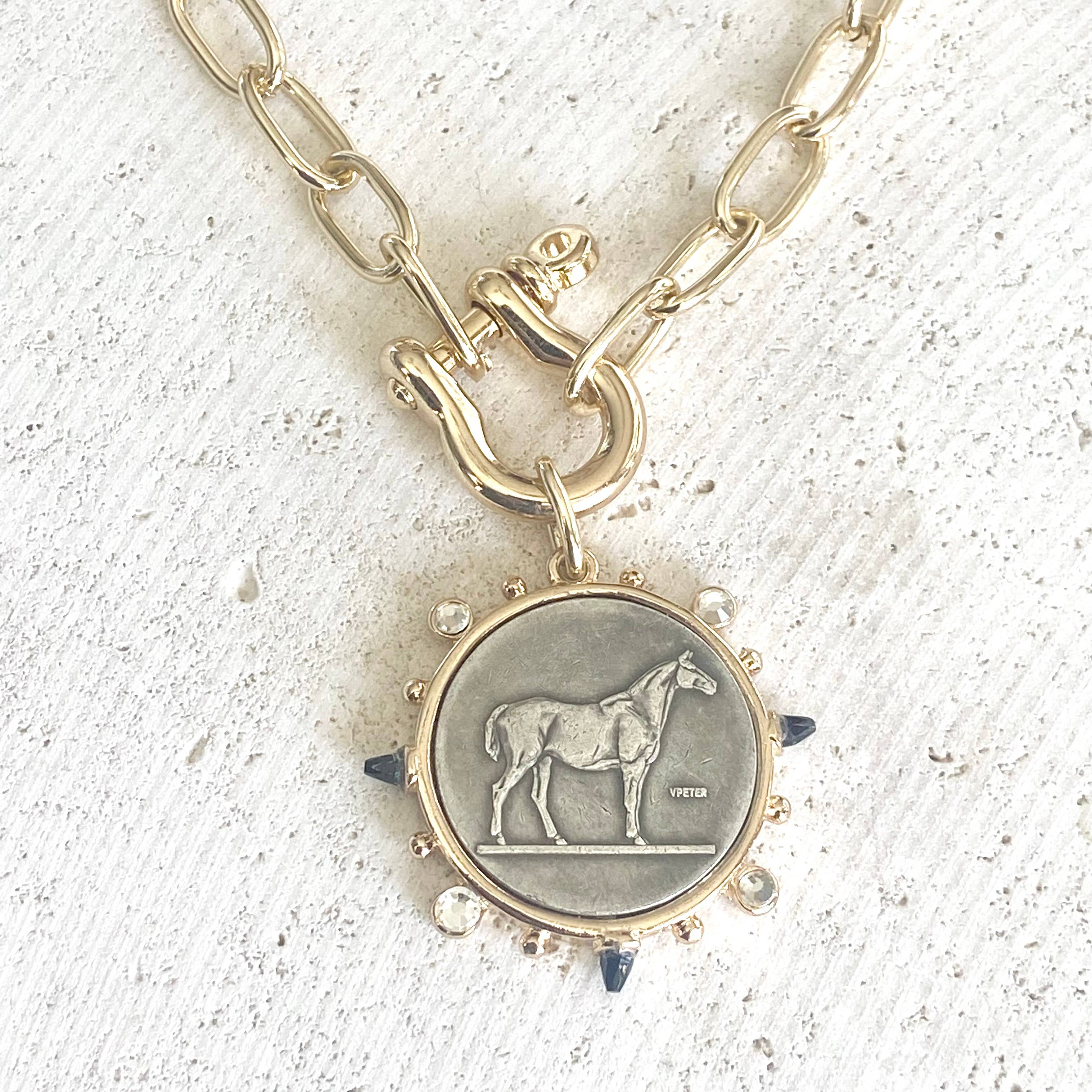 VB&CO Designs Handmade Jewelry - Horse coin shackle necklace  Equestrian derby  jewelry 