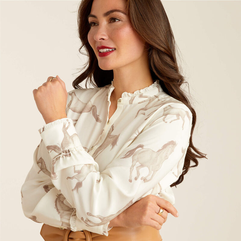 Ariat Clarion Blouse - Sepia Horse Print