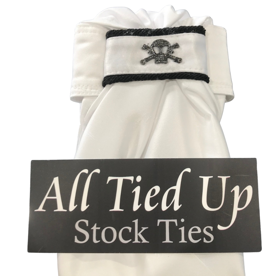 All Tied Up Stock Tie Skulls - White/Black Piping