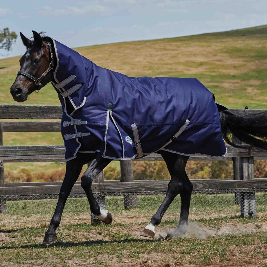 Weatherbeeta Comfitec Essential Combo Neck Turnout Blanket - Medium 220g - Navy/Silver/Red