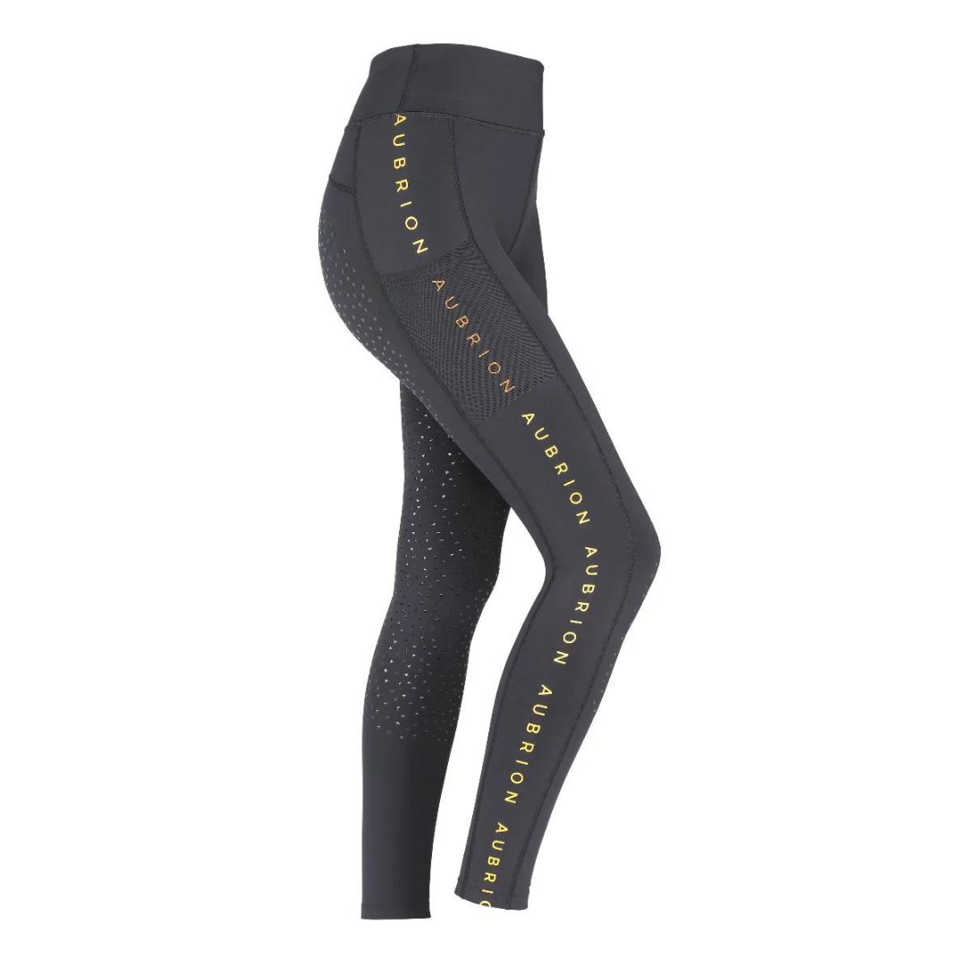 Aubrion Kids Brook Logo Riding Tights - Jet Black