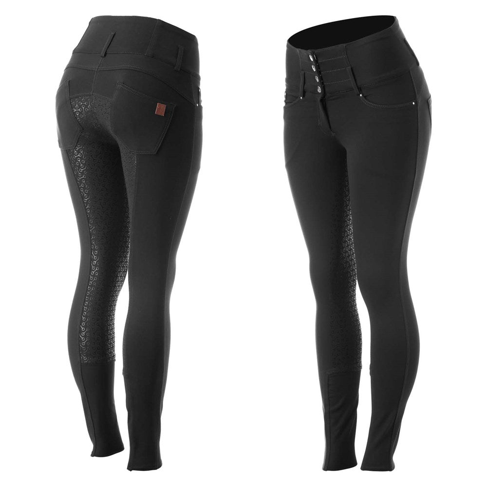 Horze Tara Womens High Waist Silicone Full Seat Breeches - Black