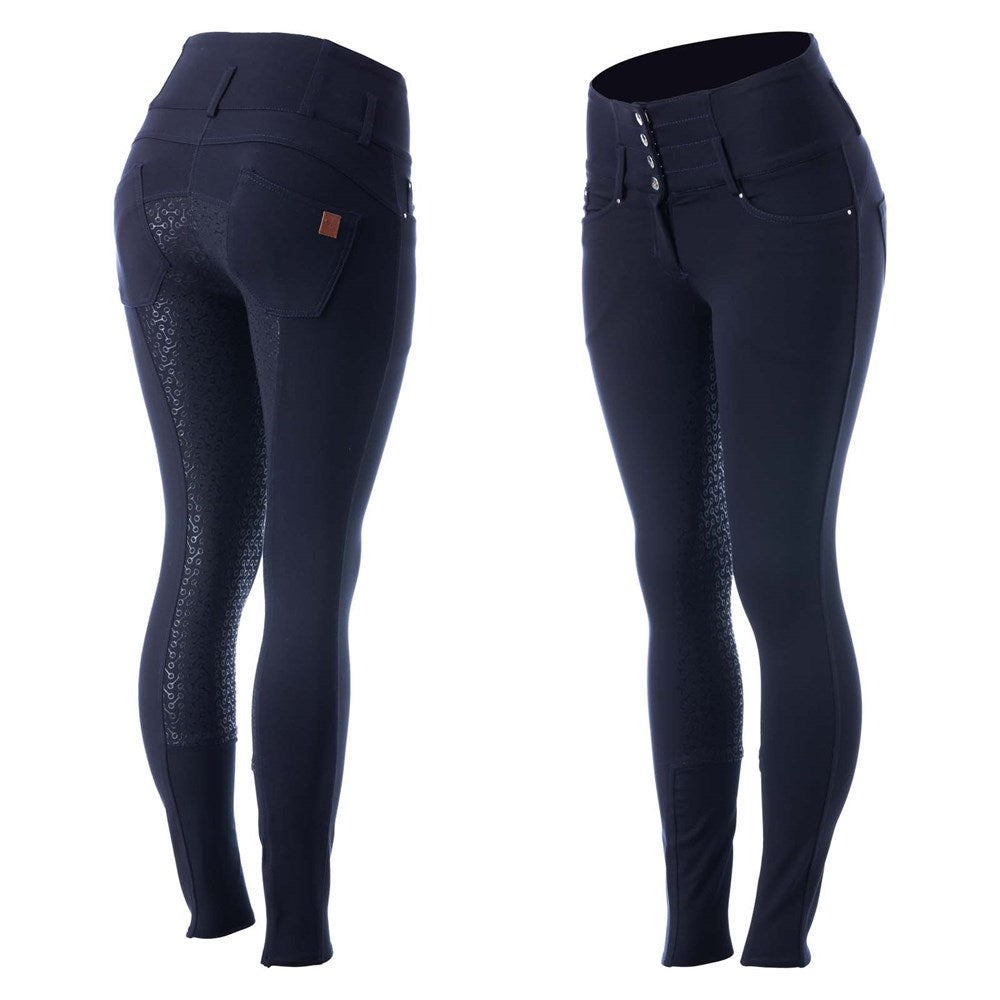 Horze Tara Womens High Waist Silicone Full Seat Breeches - Dark Navy