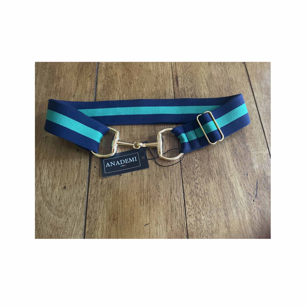 Anademi Gold Bit Stretch Belt - Navy/Green