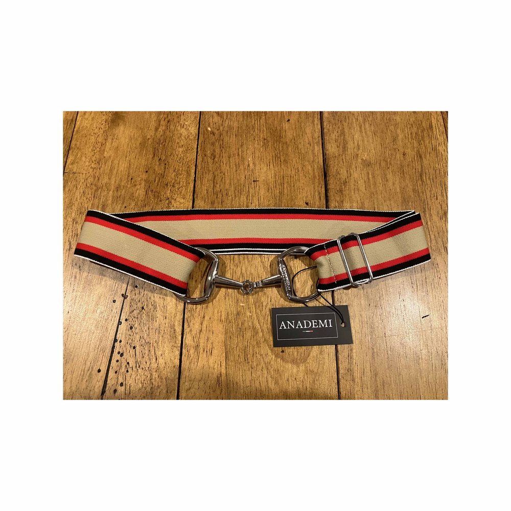 Anademi Silver Bit Stretch Belt - Tan/Black/Red