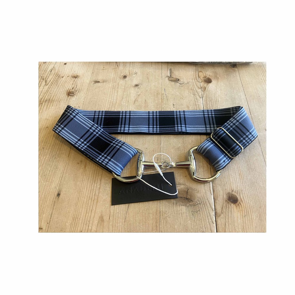 Anademi Silver Bit Stretch Belt - Blue Plaid