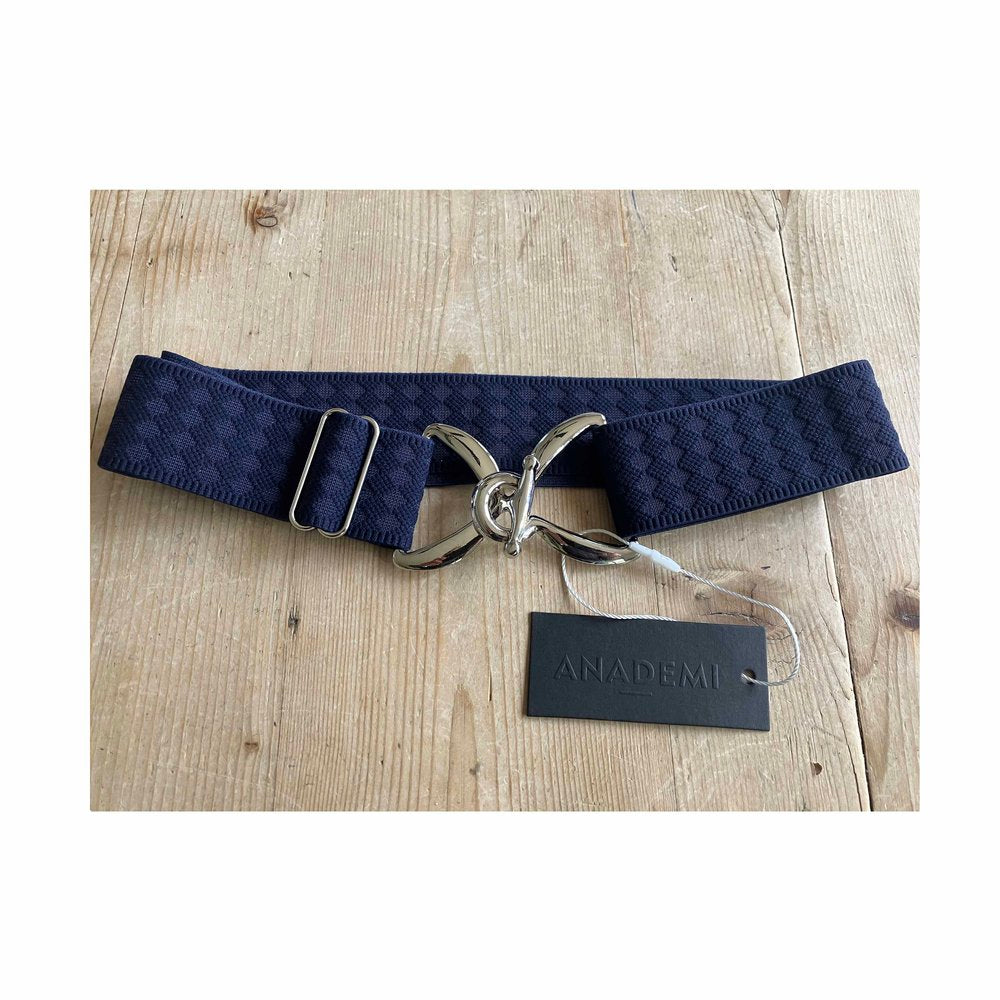 Anademi Silver Stirrup Stretch Belt - Textured Navy