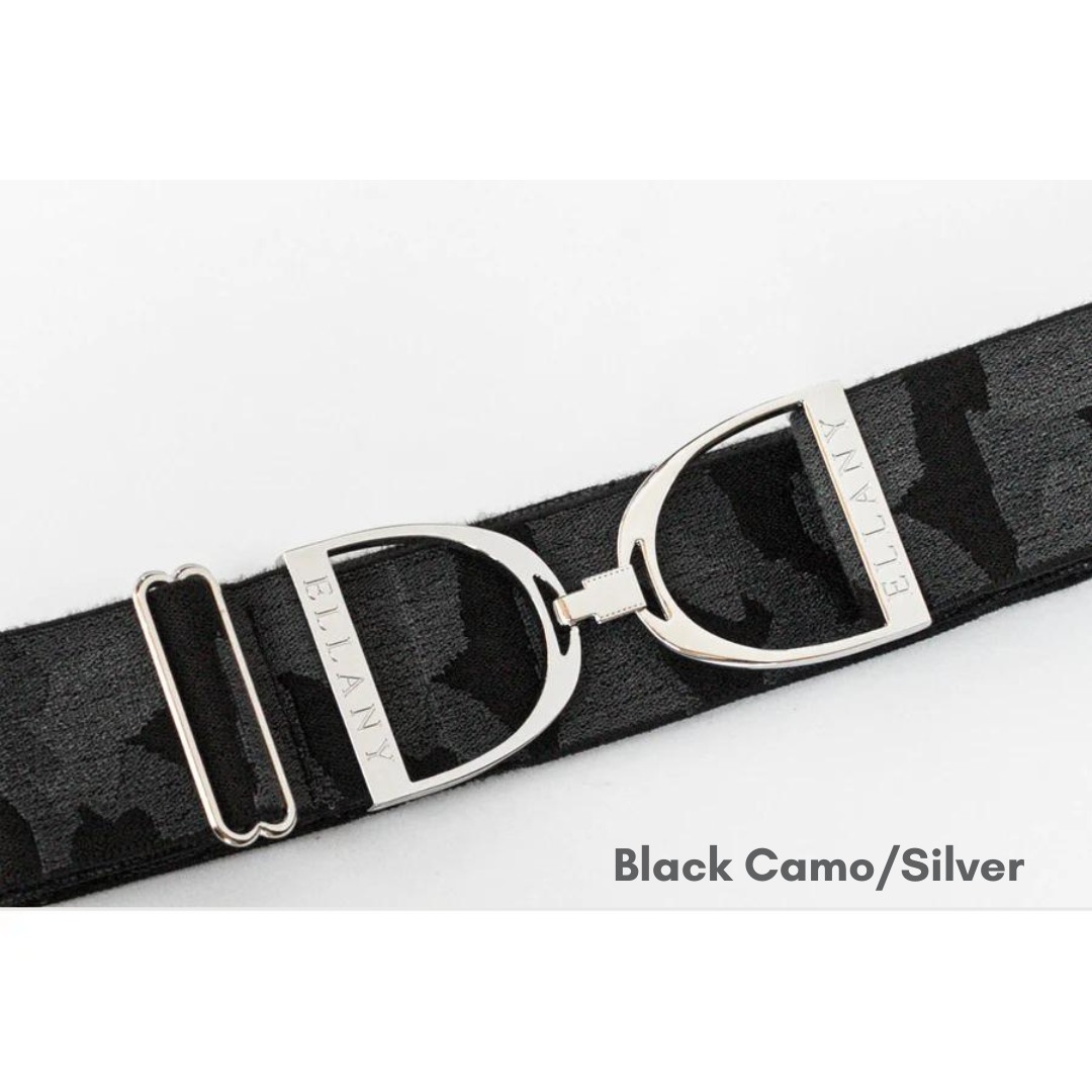 Ellany Stirrup Irons Elastic Belt - Black Camo/Silver