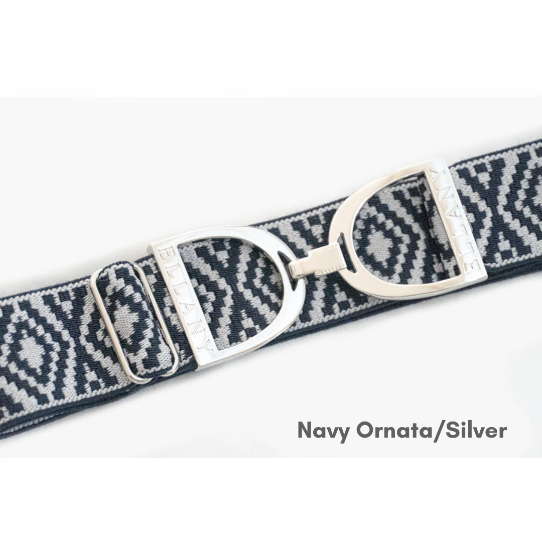 Ellany Stirrup Irons Elastic Belt - Navy Ornata/Silver