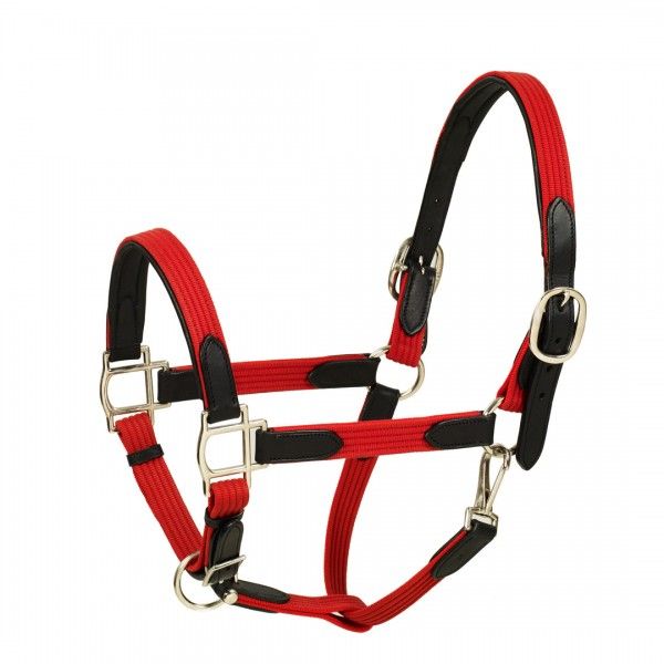 HK Americana Leather Padded Web Halter - Red/Black