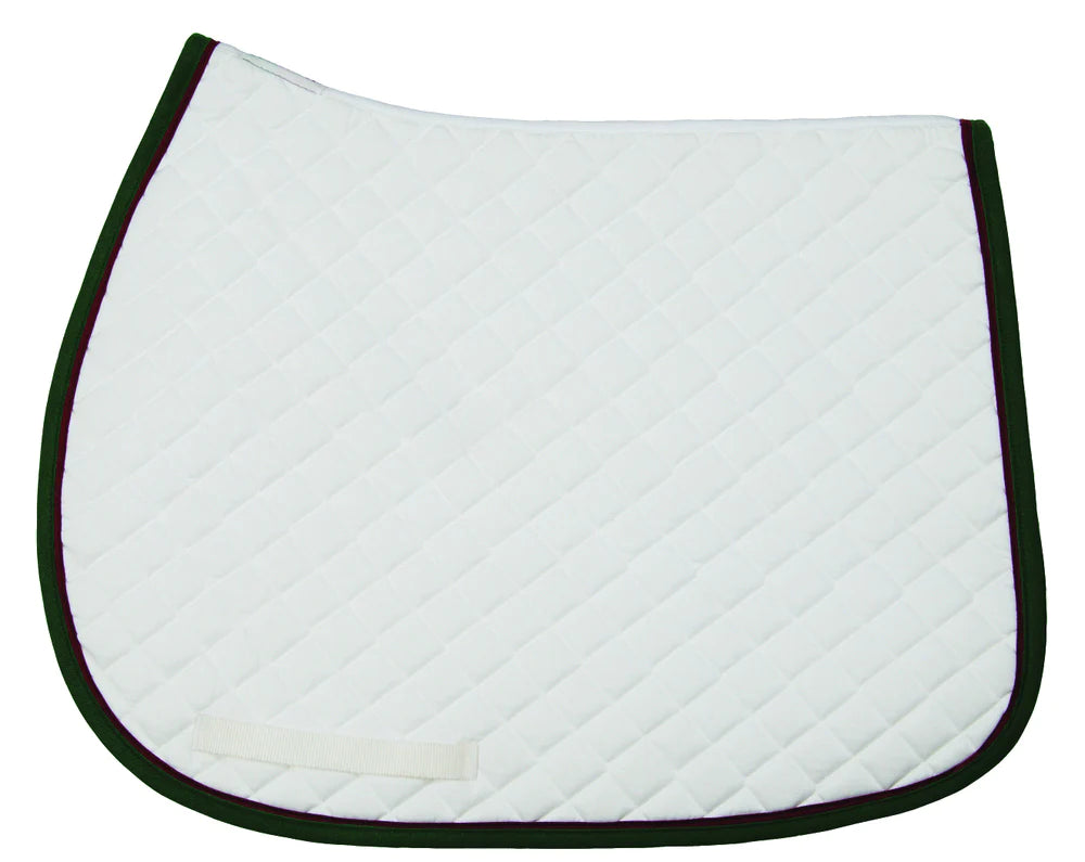 Tuffrider Basic All Purpose Saddle Pad with Trim and Piping - White/Hunter/Burgundy