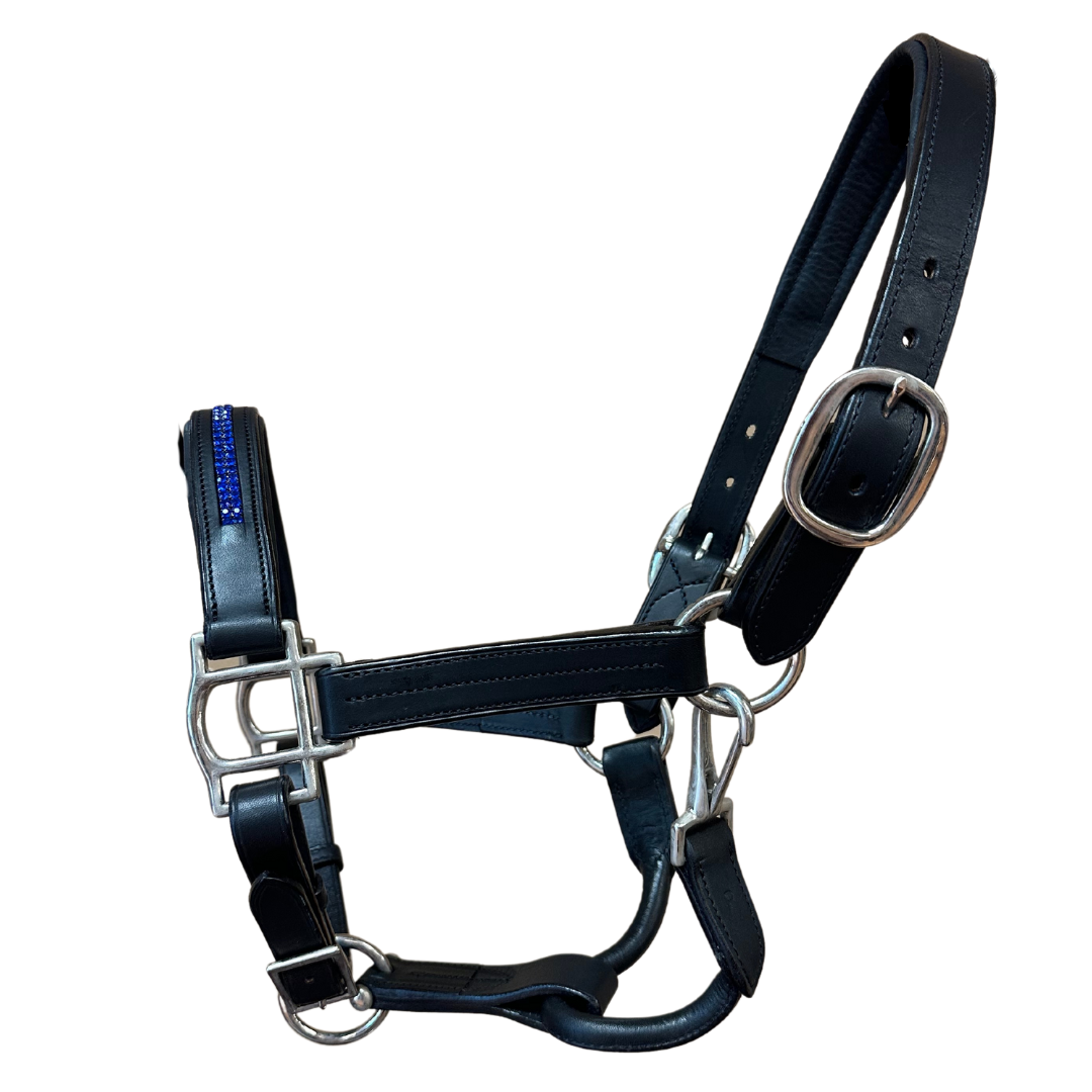 HK Americana Royal Blue Crystal Padded Halter - Black