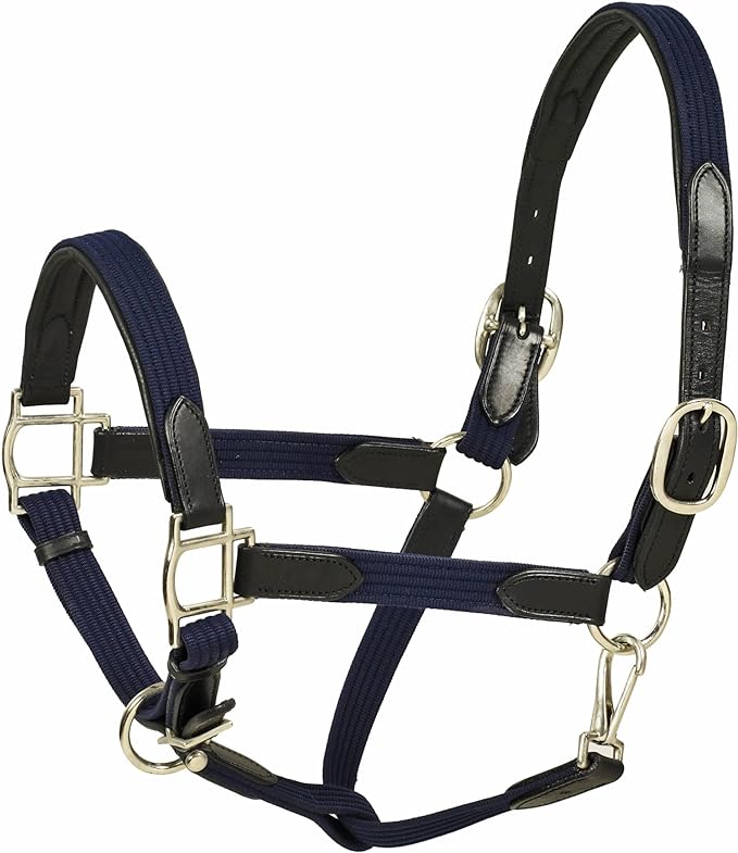 HK Americana Leather Padded Web Halter - Navy/Black