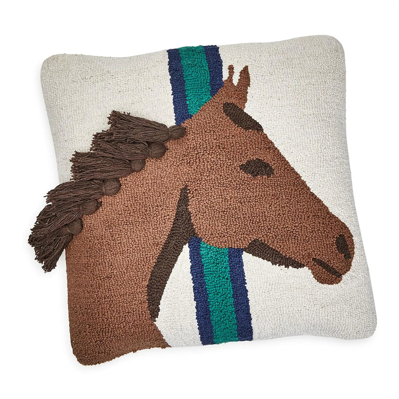 Horse Country Embroidery and Tassel Accent Throw Pillows - Horse Head