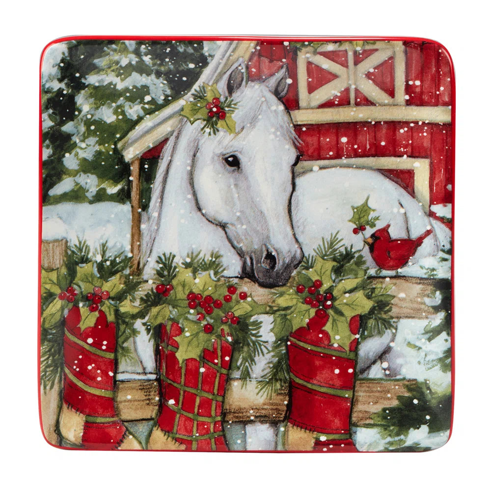 Homestead Christmas Canape Plate - Grey Horse