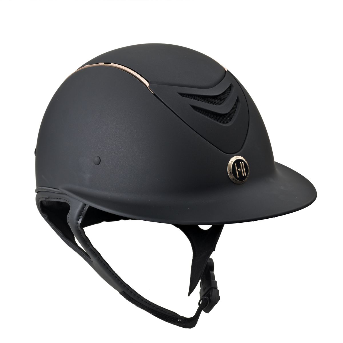 One K Avance Wide Brim Helmet - Black Matte Rose Gold Stripe