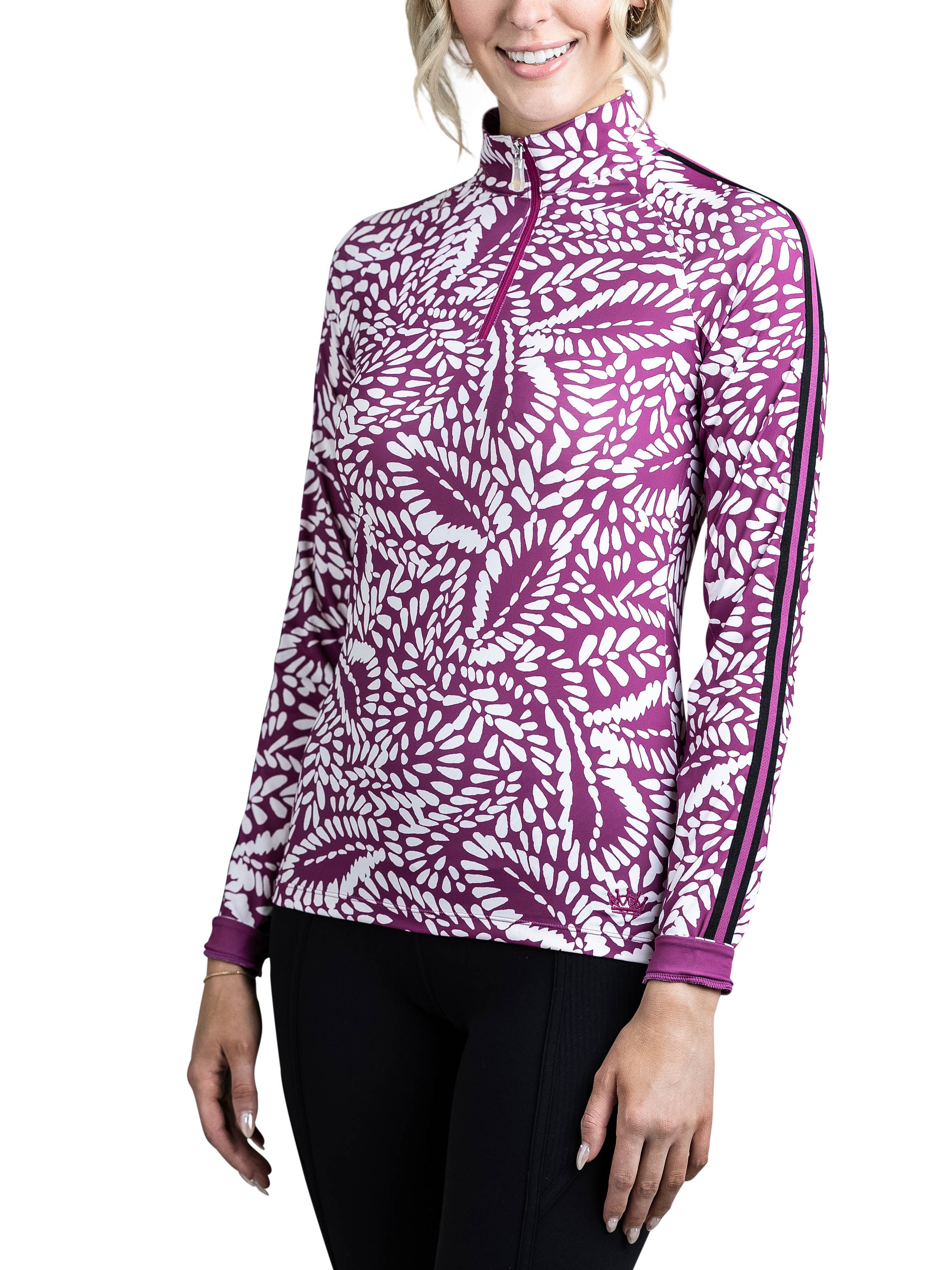 Kastel Denmark Long Sleeve 1/4 Zip Shirt - Fuchsia Foliage