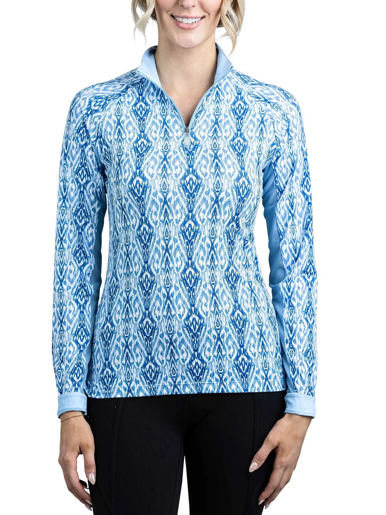 Kastel Denmark Long Sleeve 1/4 Zip Shirt - Pacific Blue Ikat