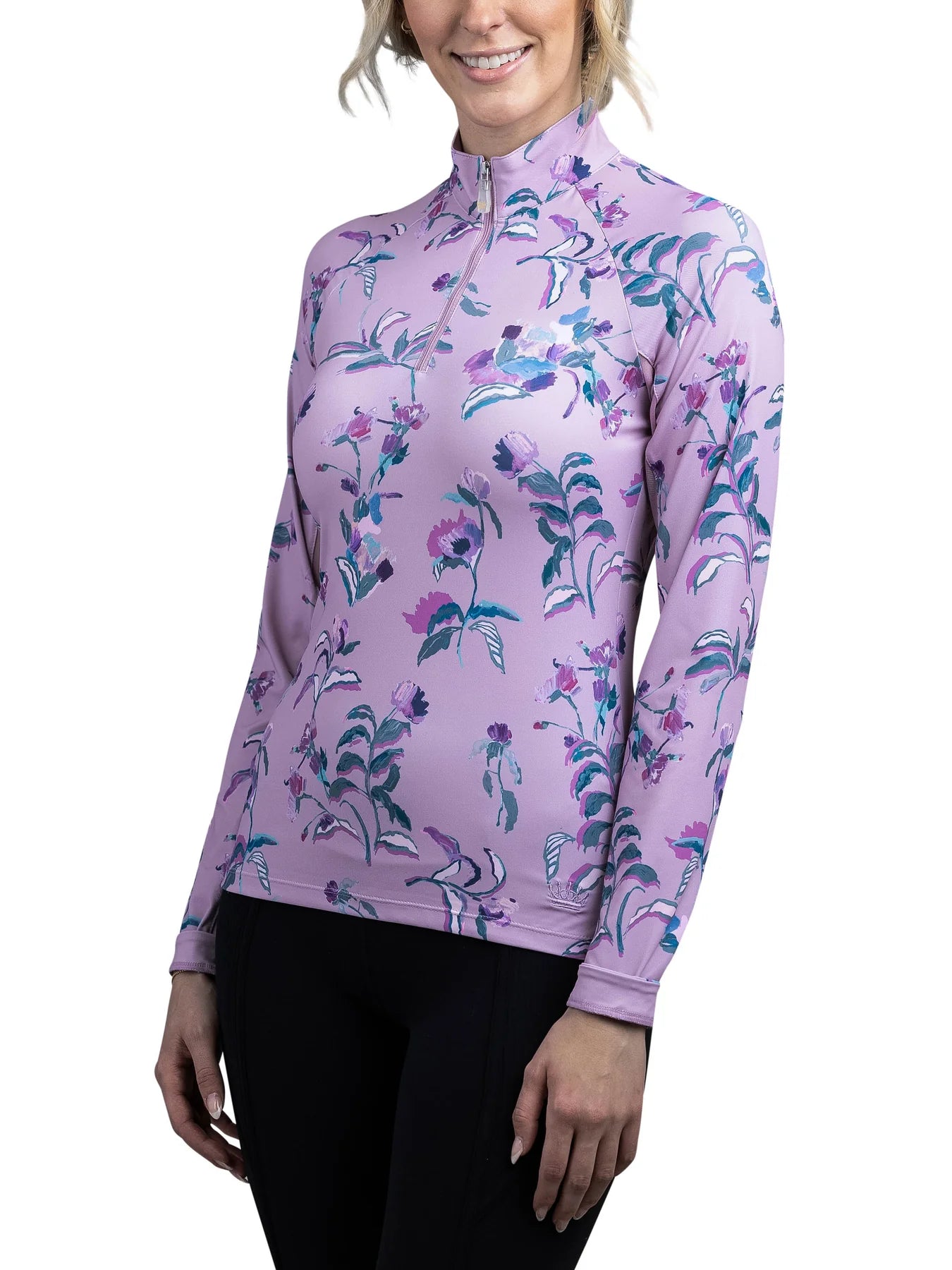 Kastel Denmark Long Sleeve 1/4 Zip Shirt - Lilac Fleurs