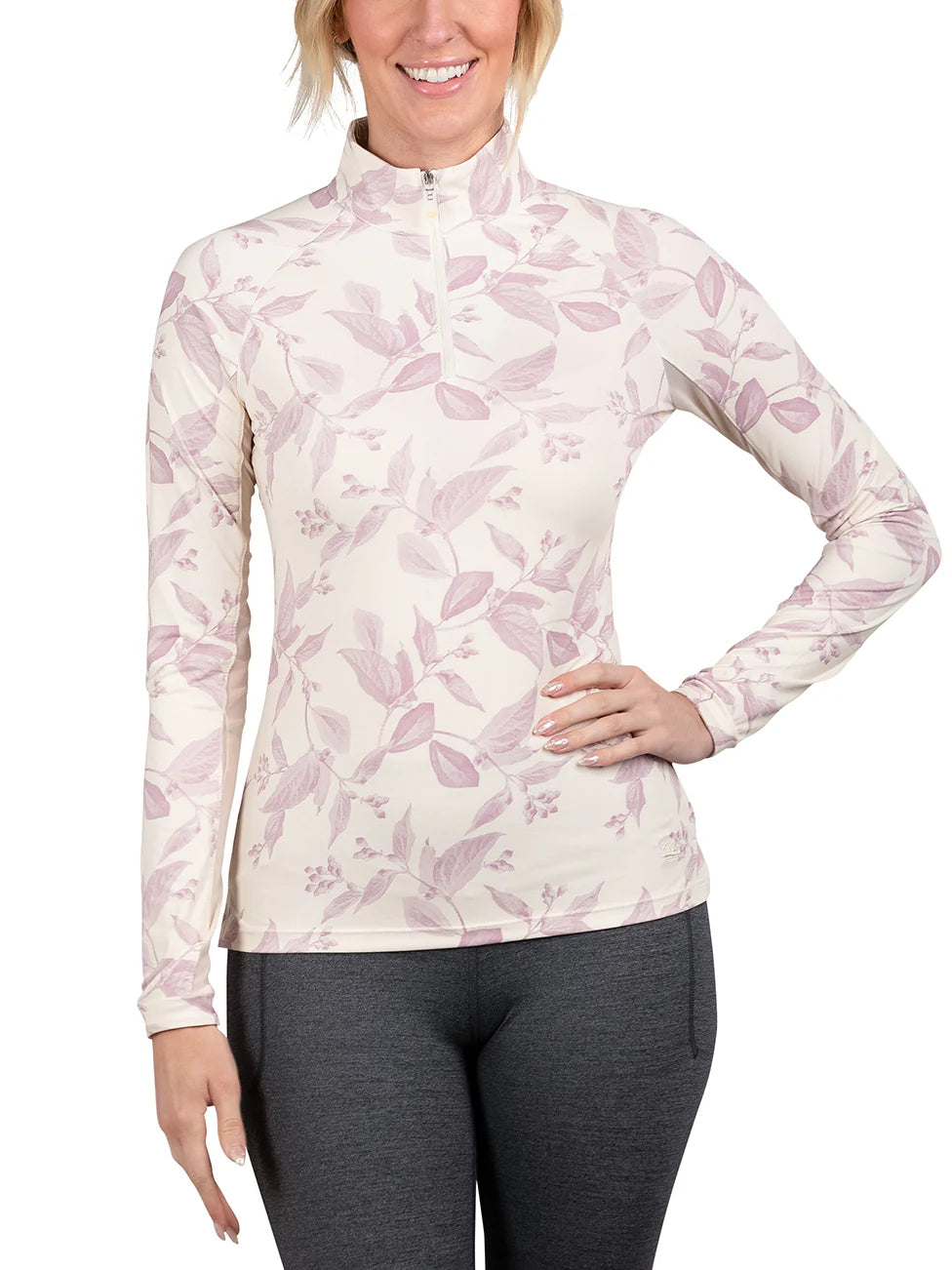 Kastel Denmark Long Sleeve 1/4 Zip Shirt - Orchid Haze Leaf