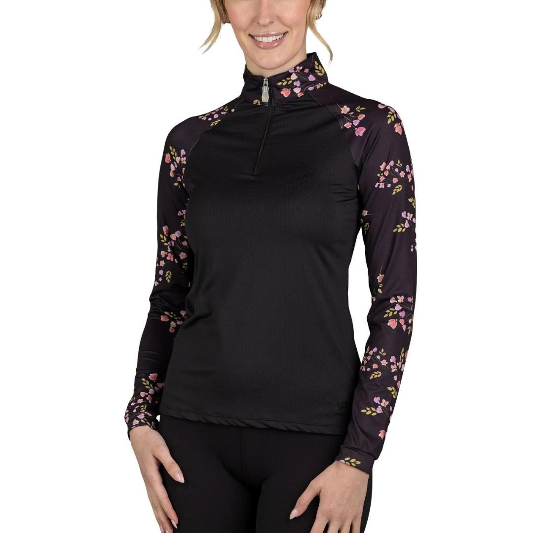 Kastel Denmark Long Sleeve Raglan 1/4 Zip Shirt - Black Rose Bud