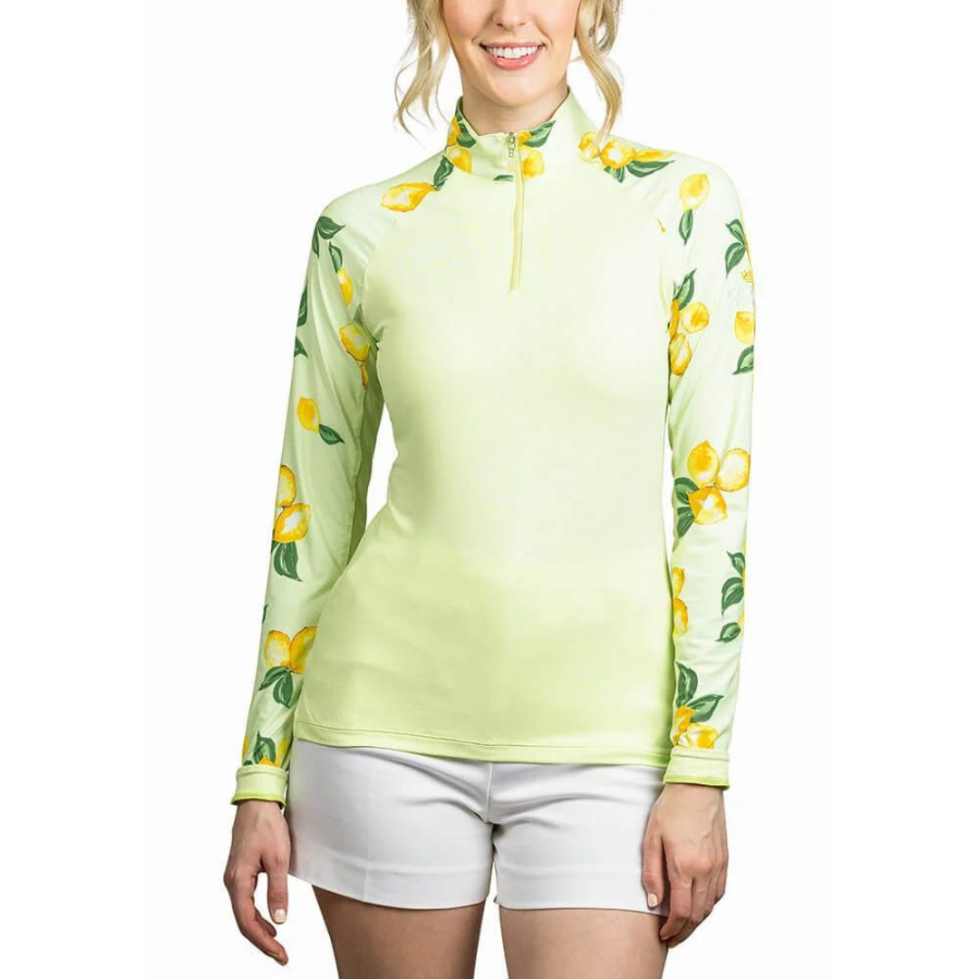 Kastel Denmark Long Sleeve Raglan 1/4 Zip Shirt - Lemon Lime