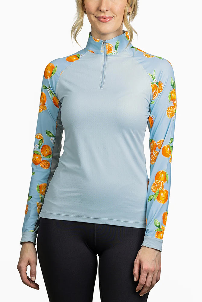 Kastel Denmark Long Sleeve Raglan 1/4 Zip Shirt - Light Blue Oranges