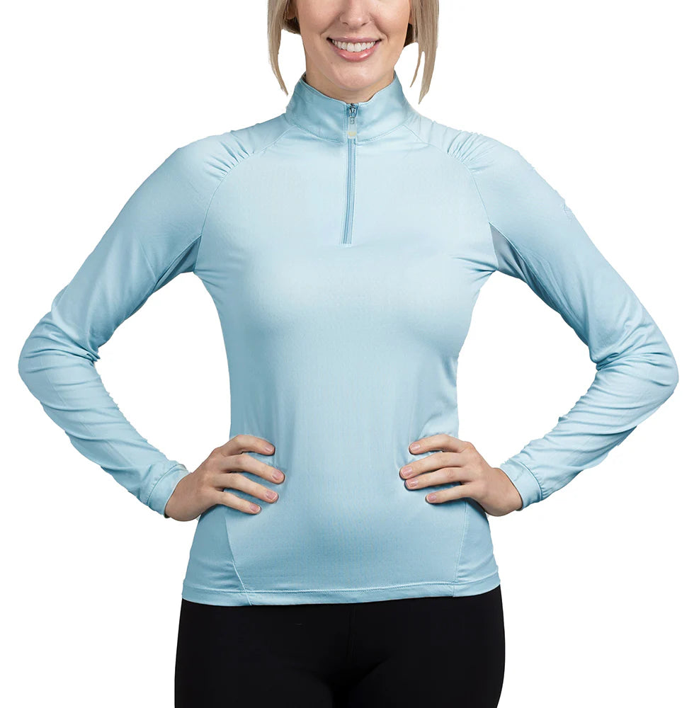 Kastel Denmark Long Sleeve Shirred Raglan 1/4 Zip - Light Blue