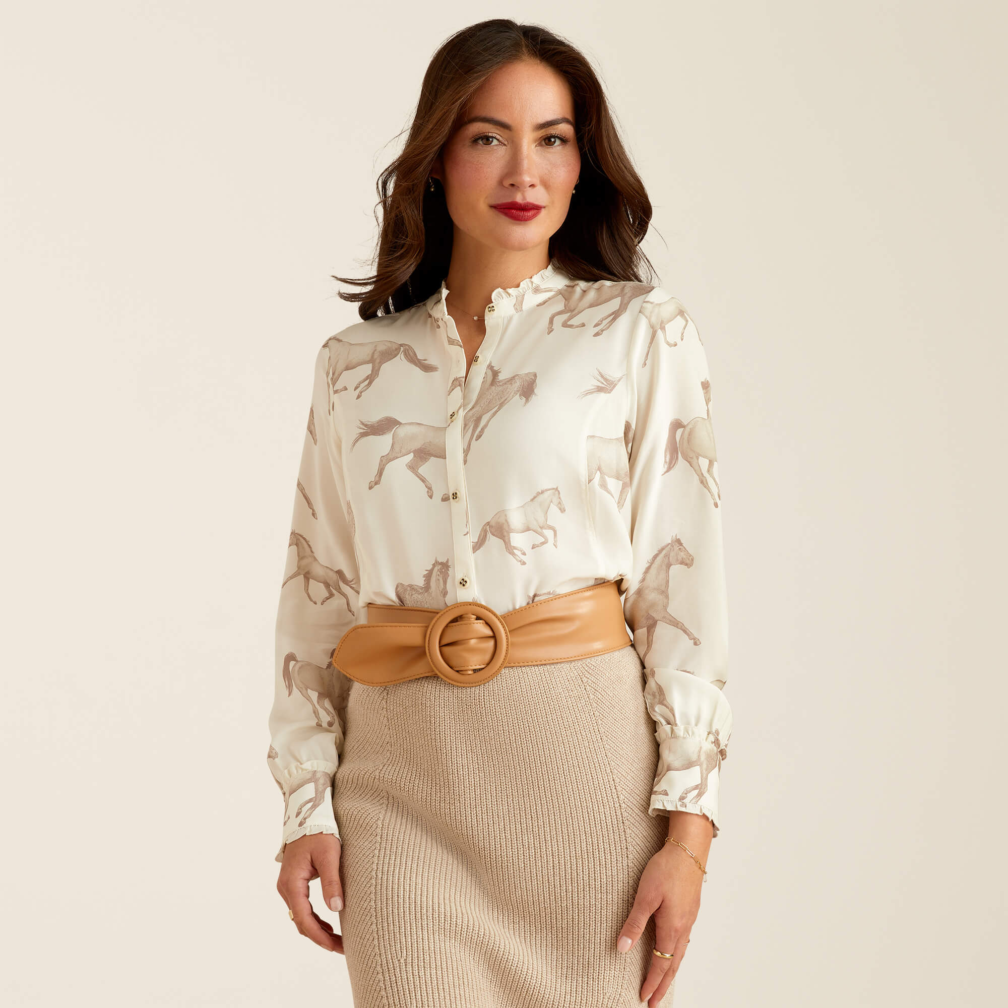 Ariat Clarion Blouse - Sepia Horse Print