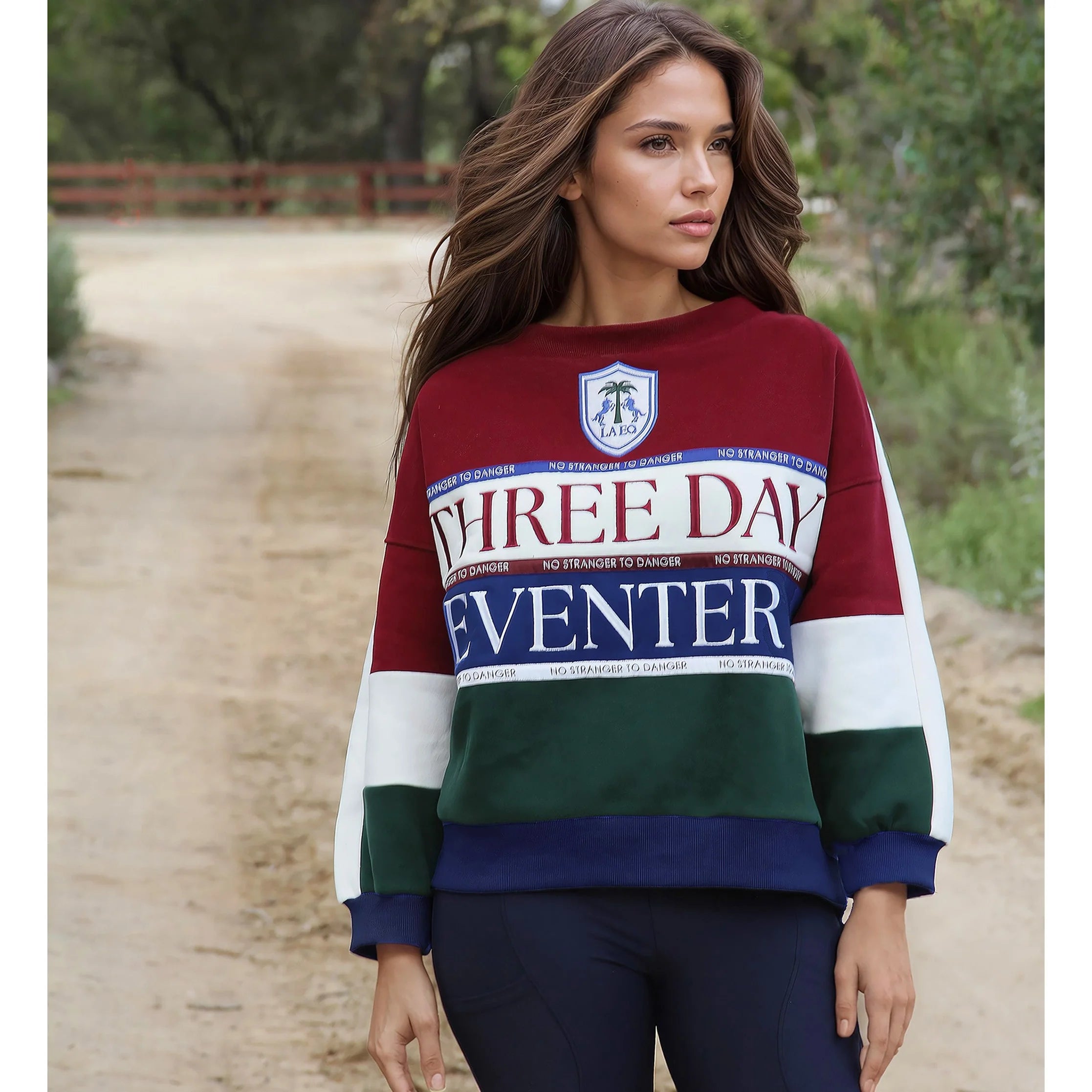 LAEQ The LA LA 'Three Day Eventer' Sweatshirt - Limited Edition - Burgundy/Blue/Green