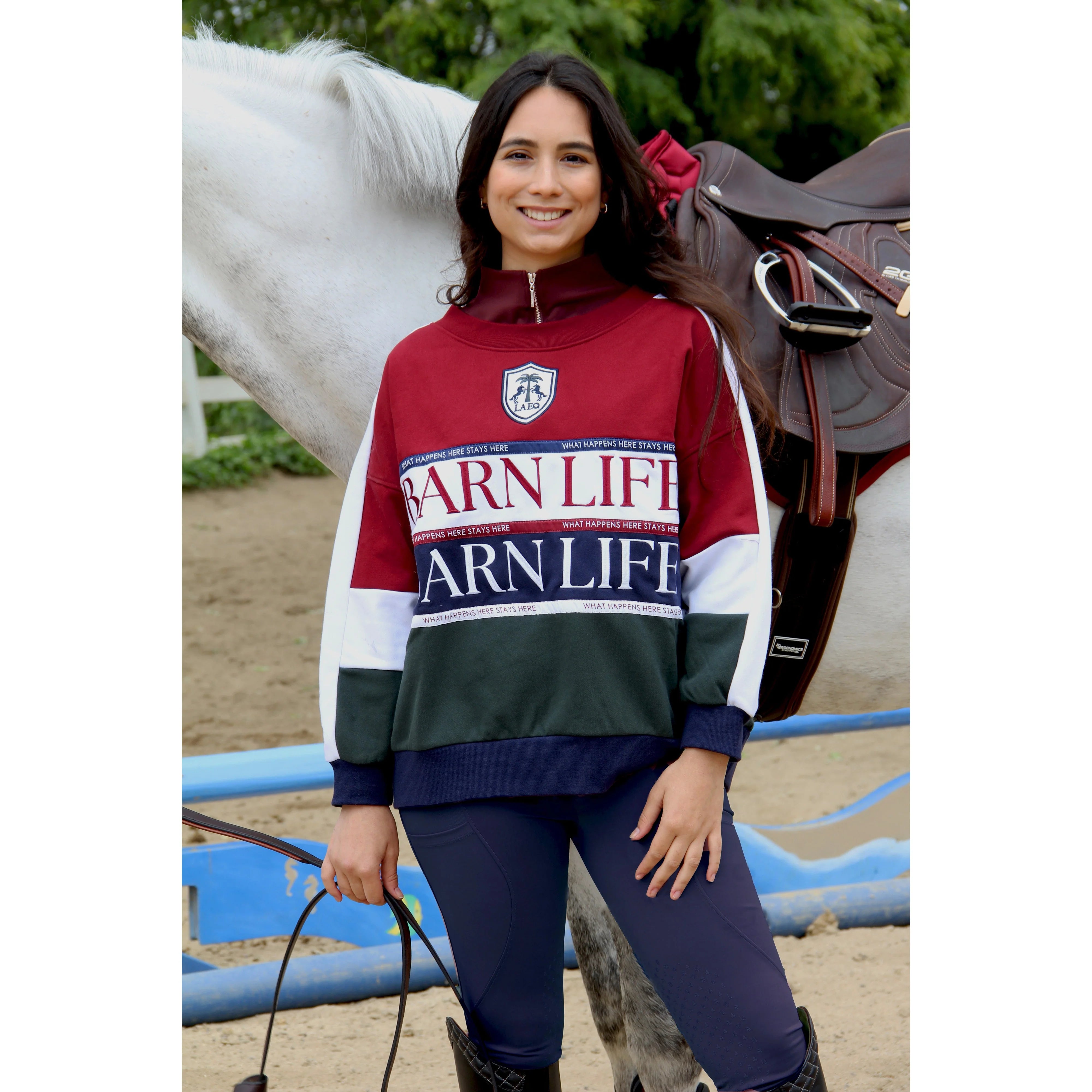 LAEQ The LA LA 'Barn Life' Sweatshirt - Burgundy/Blue/Green