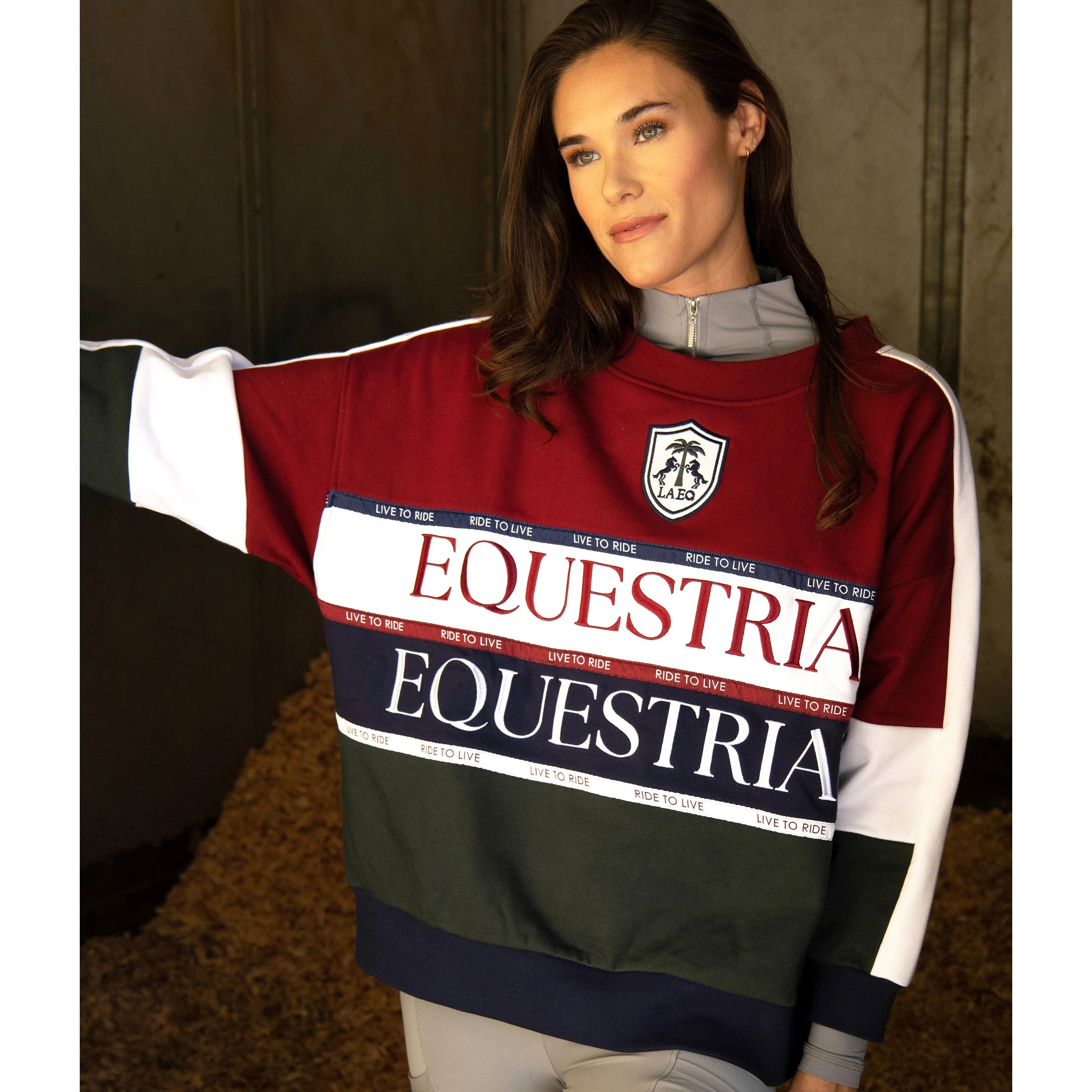 LAEQ The LA LA 'Equestrian' Sweatshirt - Burgundy/Blue/Green