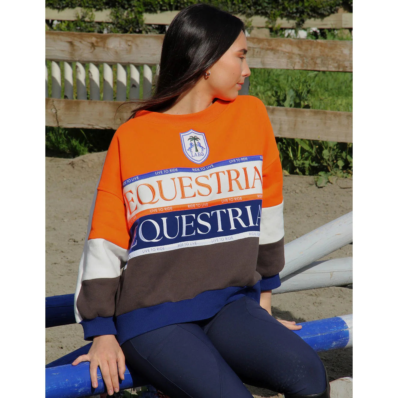 LAEQ The LA LA 'Equestrian' Sweatshirt - Orange/Blue/Grey