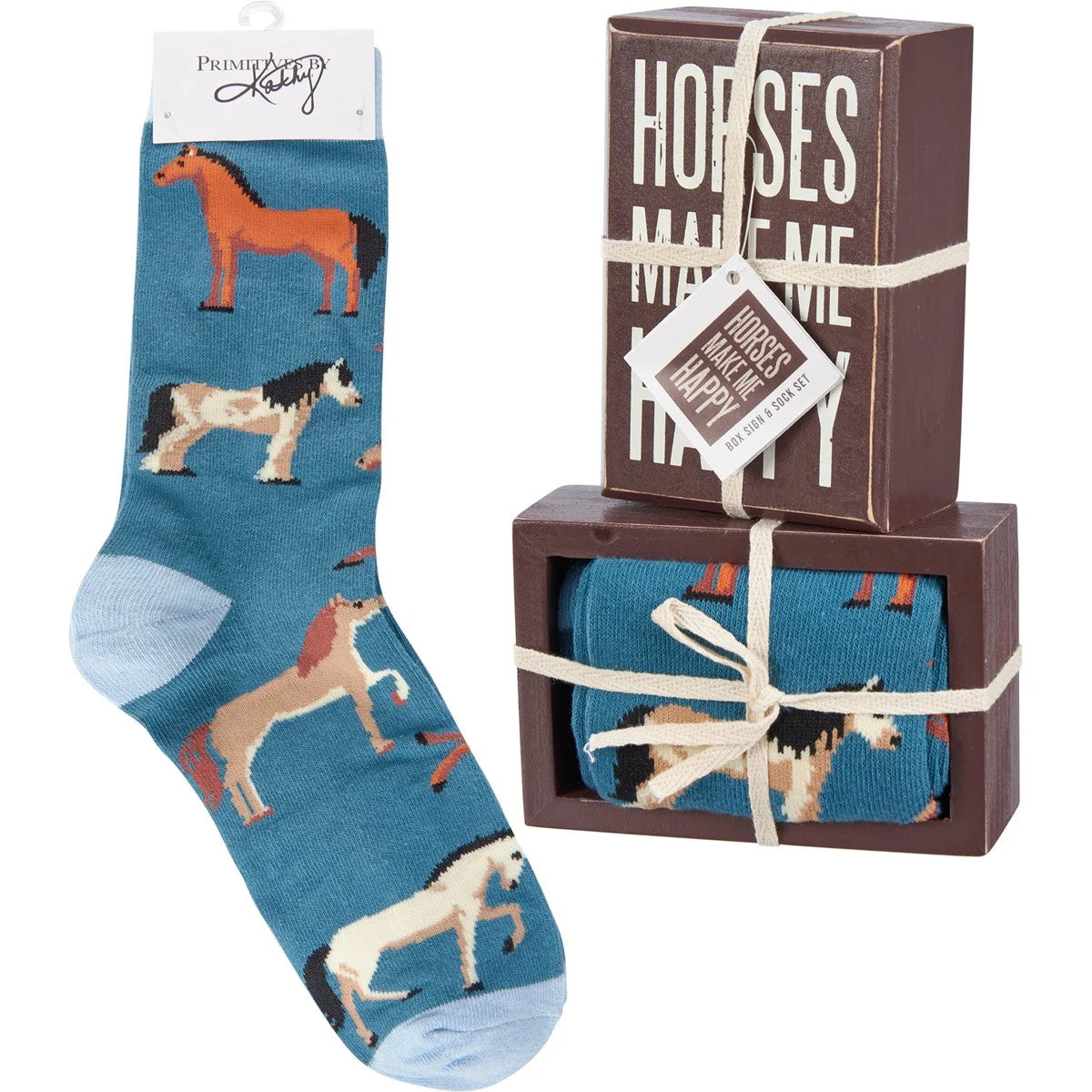 Horses Make Me Happy Box Sign And Sock Set - sku to order - 60048412